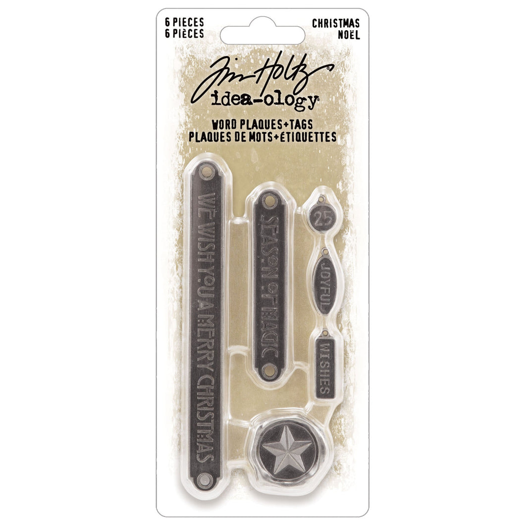 Tim Holtz - Idea-Ology metal adornments: word plaques and tags Christmas