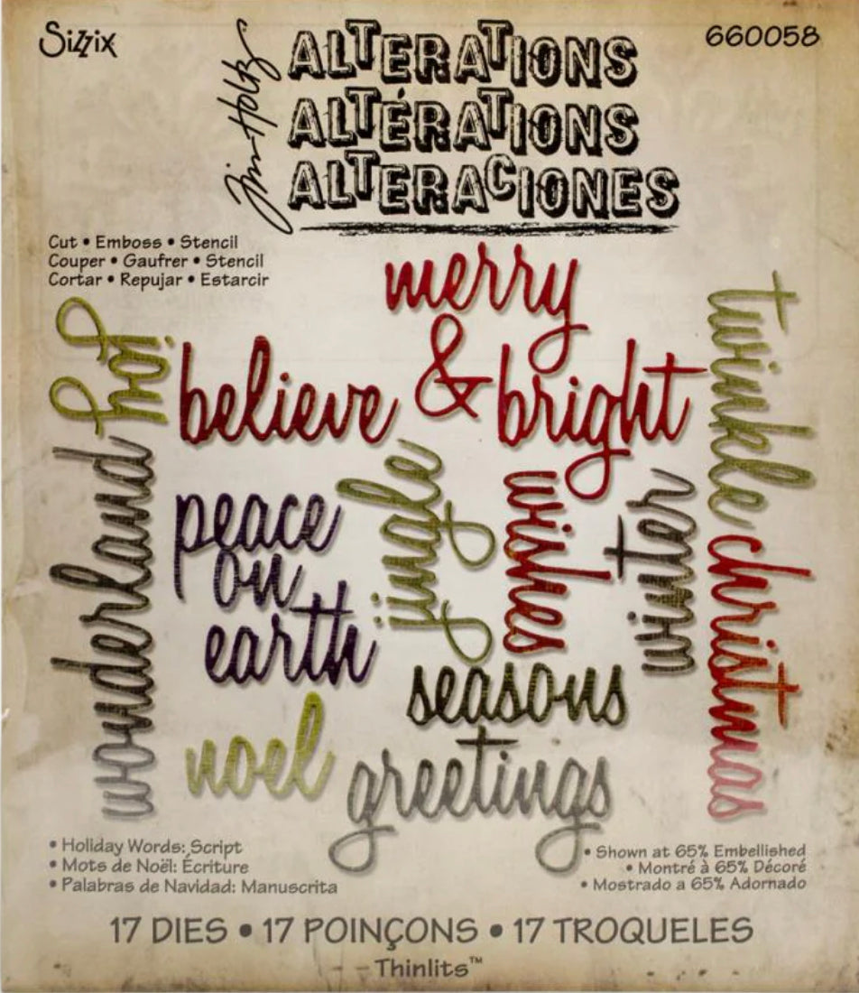 Tim Holtz Alterations thinlits dies - Holiday words: script