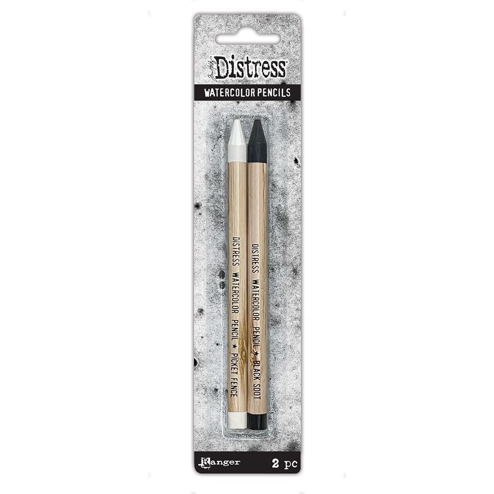 Tim Holtz distress watercolour pencil 2 pack - picket fence/black soot