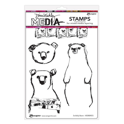 Dina Wakley cling stamp - Scribbly bears