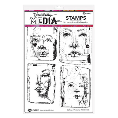 Dina Wakley cling stamp - collaged portraits