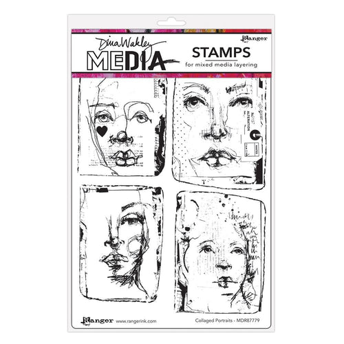 Dina Wakley cling stamp - collaged portraits