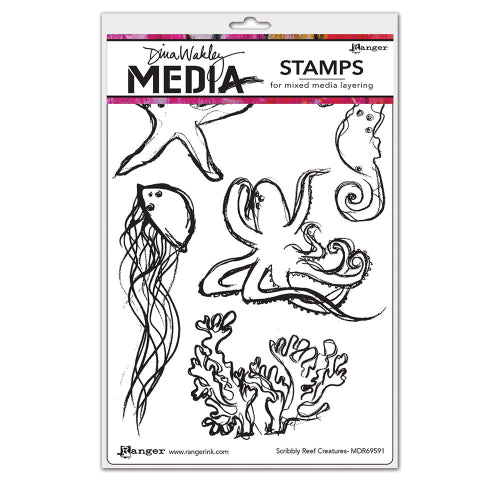 Dina Wakley cling stamp - Scribbly reef creatures