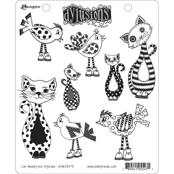 Dylusions Cling Stamp - Cat among the Pigeons