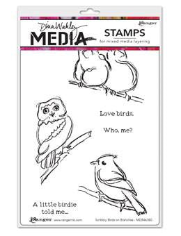 Dina Wakley cling stamp - Scribbly birds on branches
