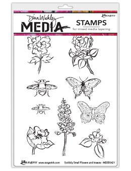 Dina Wakley cling stamp - Scribbly small flowers and insects