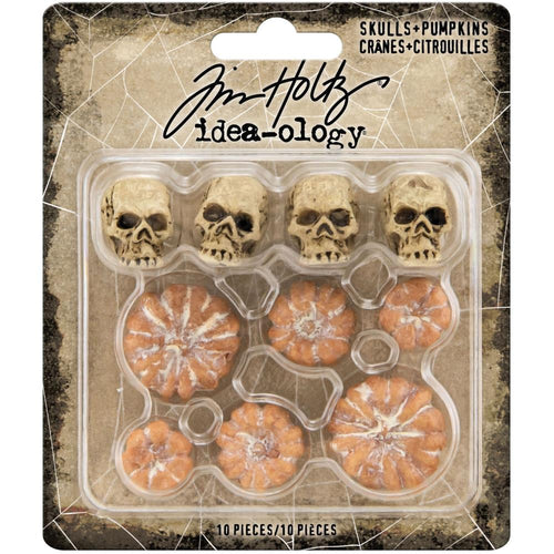 Tim Holtz - Idea-Ology Halloween: Mini skulls and pumpkins 10/pkg