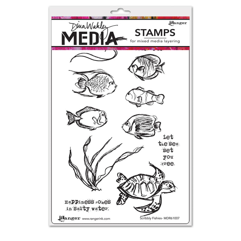 Dina Wakley cling stamp - Scribbly fishies