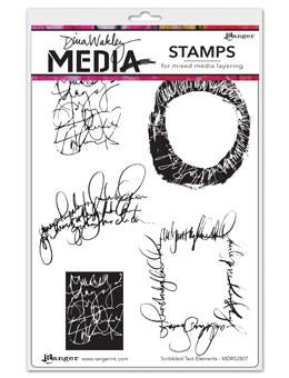 Dina Wakley cling stamp - Scribbled text elements