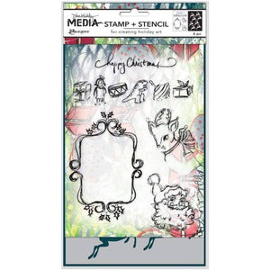 Dina Wakley cling stamp and stencil - Scribbly vintage holiday