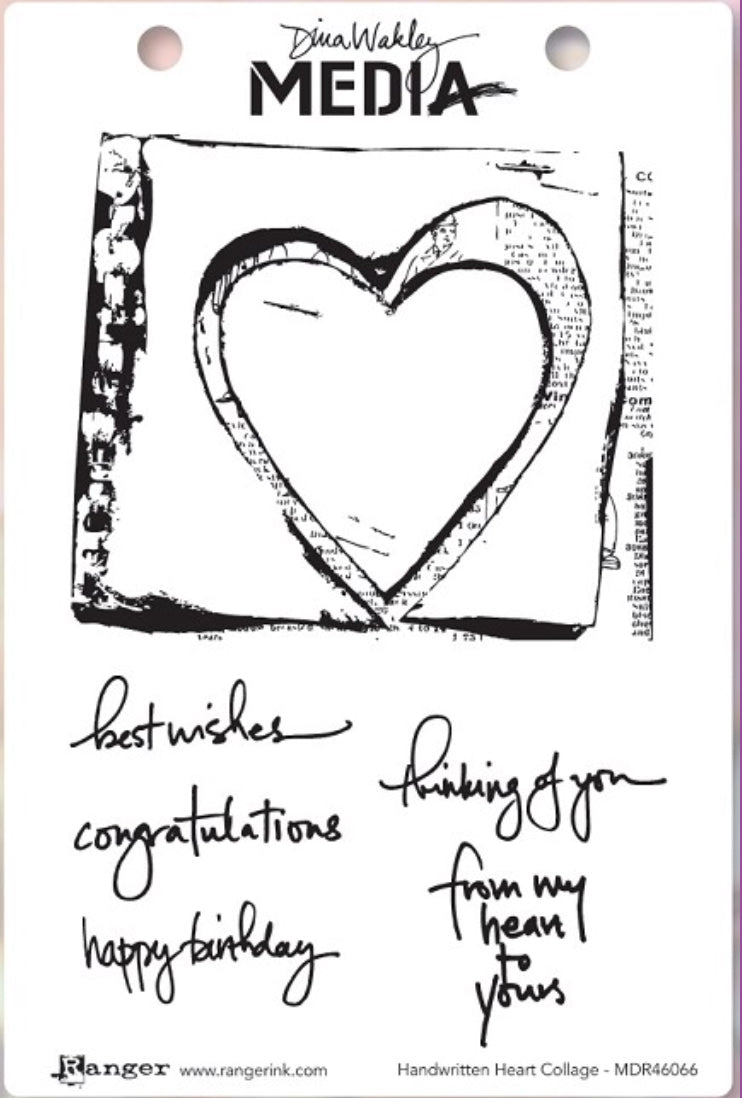 Dina Wakley cling stamp - Handwritten heart collage