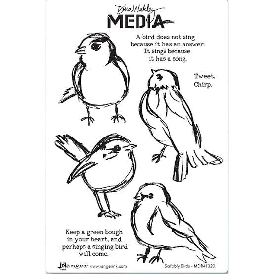 Dina Wakley cling stamp - Scribbly birds