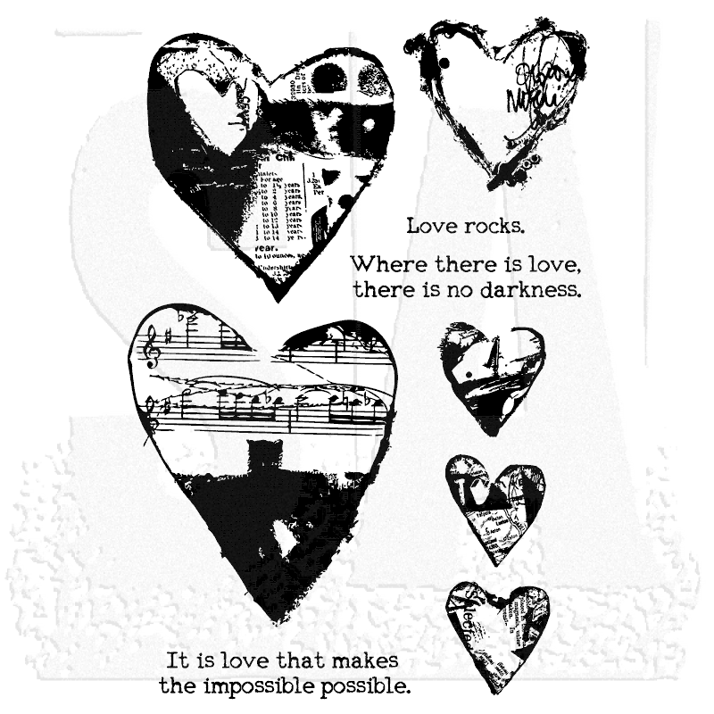 Dina Wakley cling stamp - Collaged Hearts