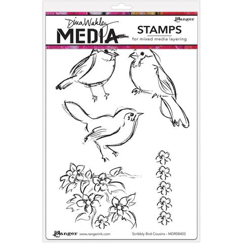 Dina Wakley cling stamp - Scribbly Bird Cousins
