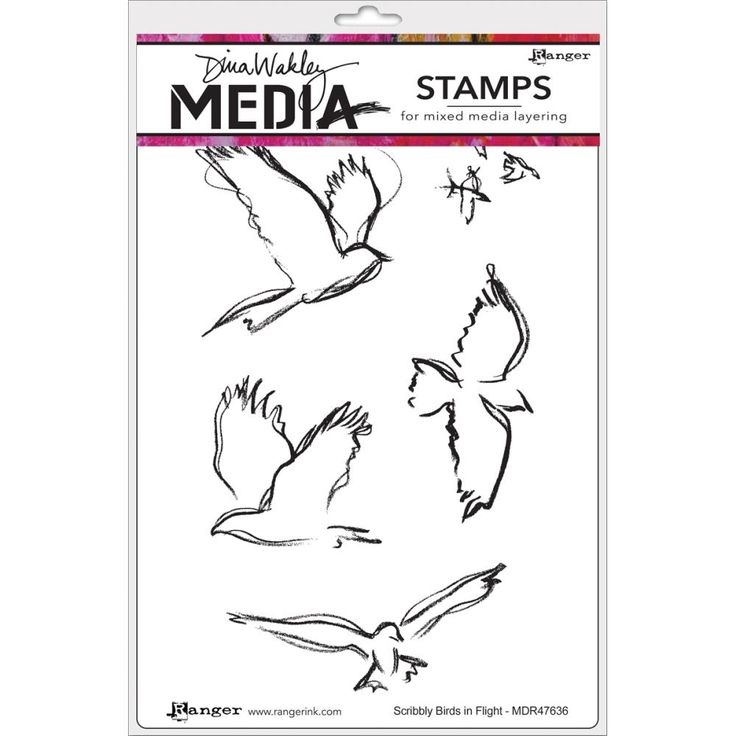 Dina Wakley cling stamp - Scribbly birds in flight